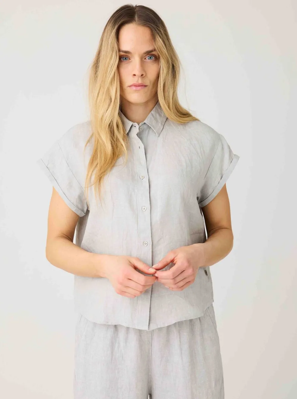 Allt Under Överdelar|Skjortor & Blusar | Knowledge Cotton ATER fod up hort eeve inen hirt Da