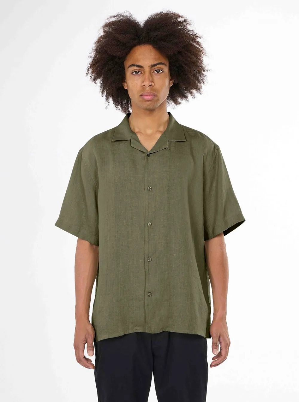 Online Knowledge Cotton Box fit short sleeved linen shirt GOTS/Vegan herr