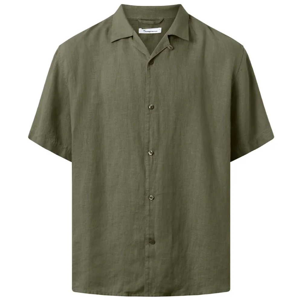 Online Knowledge Cotton Box fit short sleeved linen shirt GOTS/Vegan herr