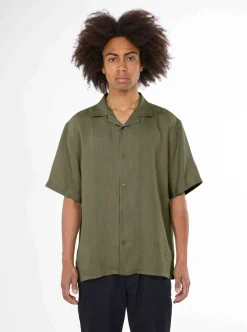 Knowledge Cotton Box Fit Short Sleeved Linen Shirt Herr