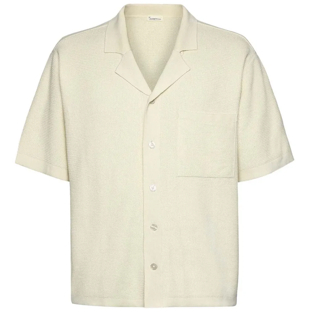 Outlet Knowledge Cotton Boxy short sleeve structured knitted shirt
