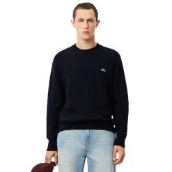 Allt Under Överdelar | Lacoste Cable Knit Carded Wool Crew Neck Sweater Herr