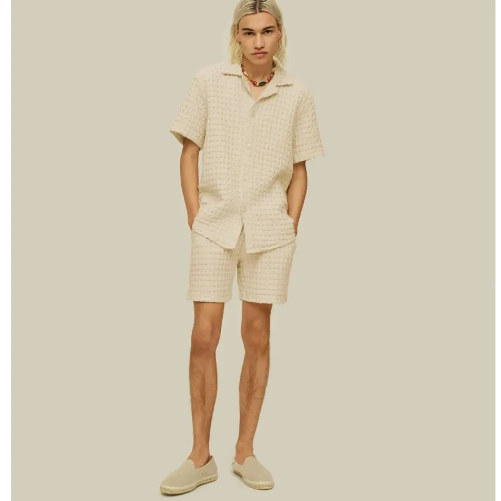 Outlet OAS Ecru Porto Waffle Shorts Herr