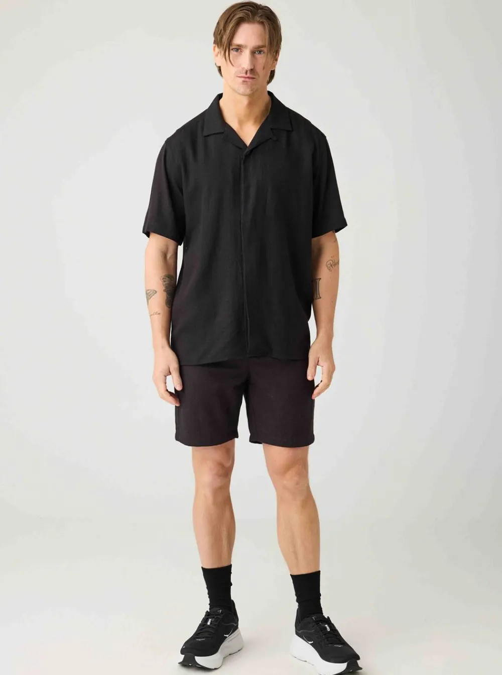 Knowledge Cotton Relaxed Linen-mix short sleeve shirt herr
