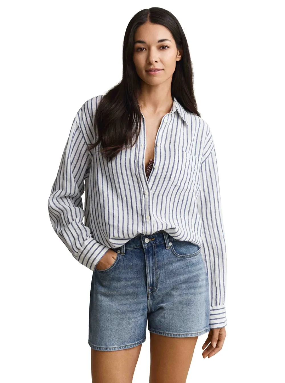 Discount GANT REL STRIPED LINEN LS SHIRT DAM