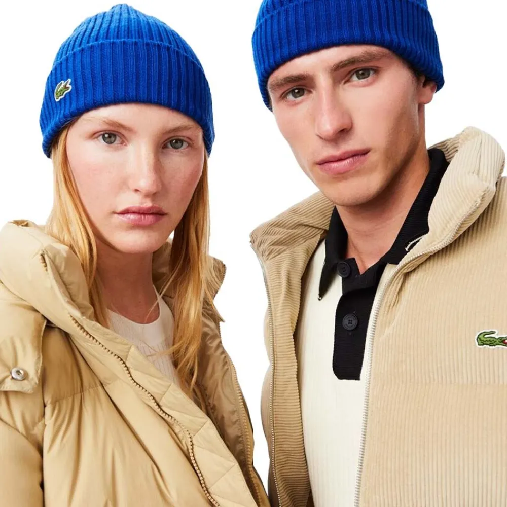 Outlet Lacoste Ribbed Wool Beanie
