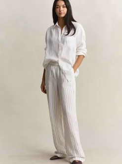 New GANT STRIPED LINEN BLEND PULL ON PANTS DAM