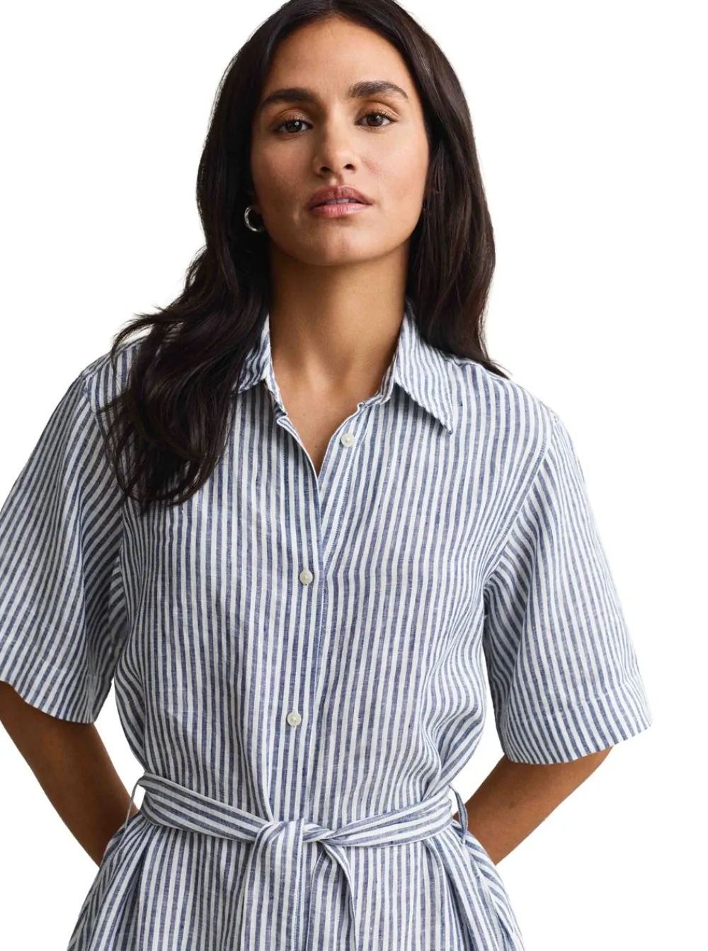 Allt Under Linnekläder|Linneklänningar & Linnekjolar | GANT STRIPED LINEN SHORT SLEEVE SHIRT DRESS