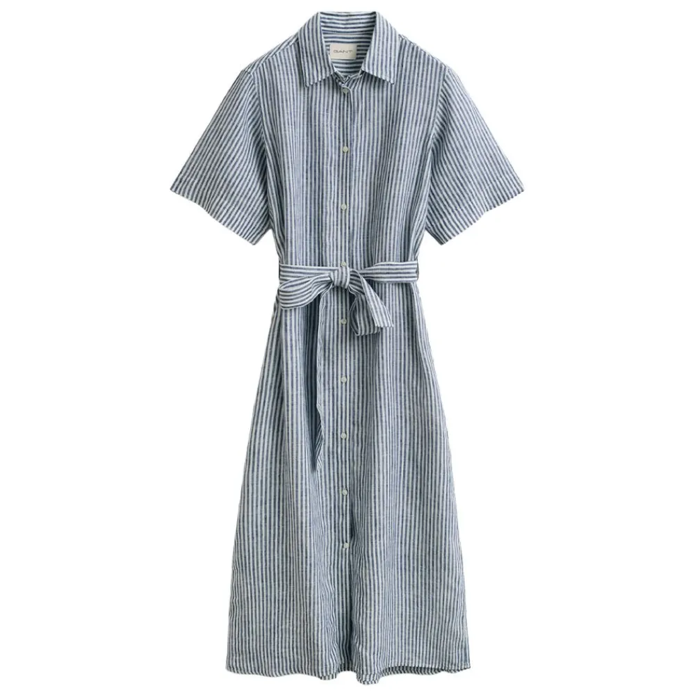 Allt Under Linnekläder|Linneklänningar & Linnekjolar | GANT STRIPED LINEN SHORT SLEEVE SHIRT DRESS
