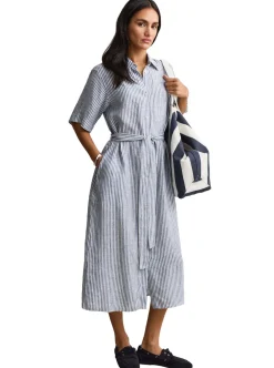 Allt Under Linnekläder|Linneklänningar & Linnekjolar | GANT STRIPED LINEN SHORT SLEEVE SHIRT DRESS