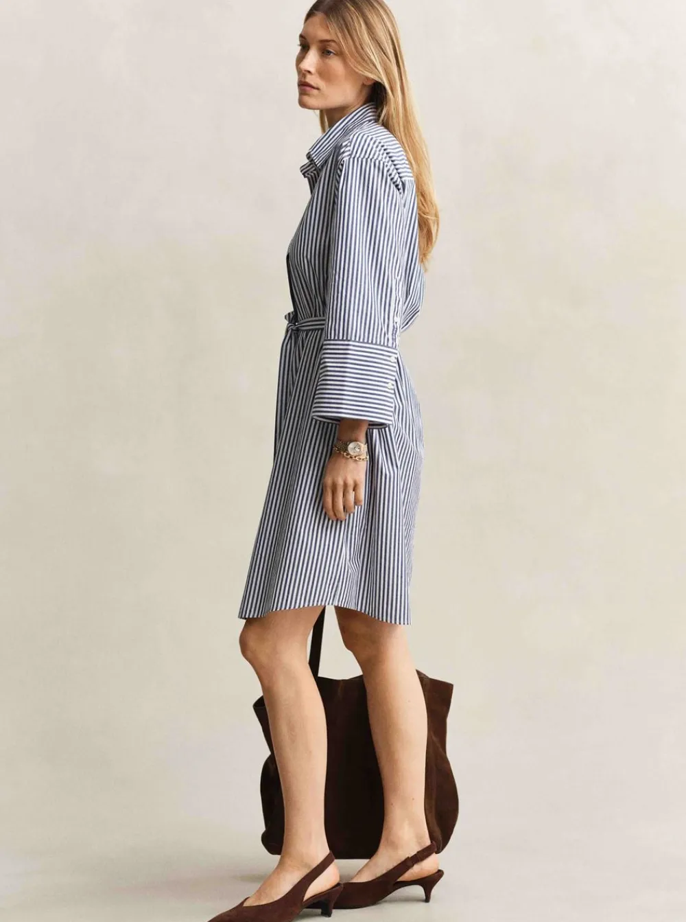 Allt Under Överdelar | GANT STRIPE POPLIN BELTED SHIRT DRESS DAM