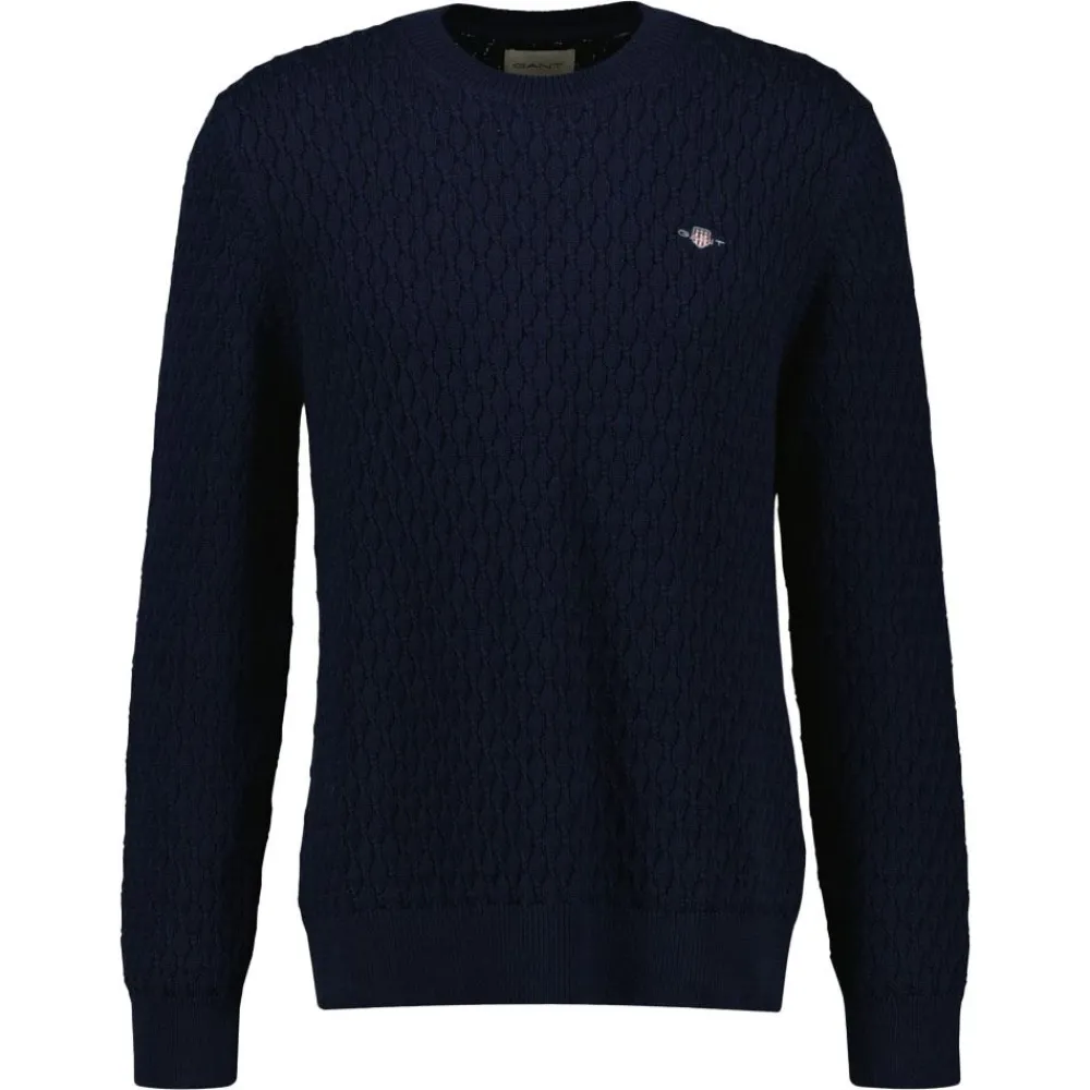 Clearance GANT Textured Cotton Crew Neck Herr