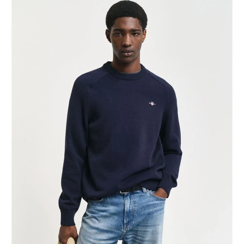 Clearance GANT Textured Cotton Crew Neck Herr